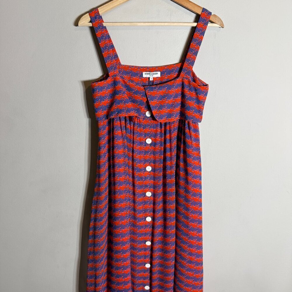 NWOT Opening Ceremony 100% Silk Patterned Tent Maxi Dress Women's 0 Orange Flowy - Picture 5 of 16